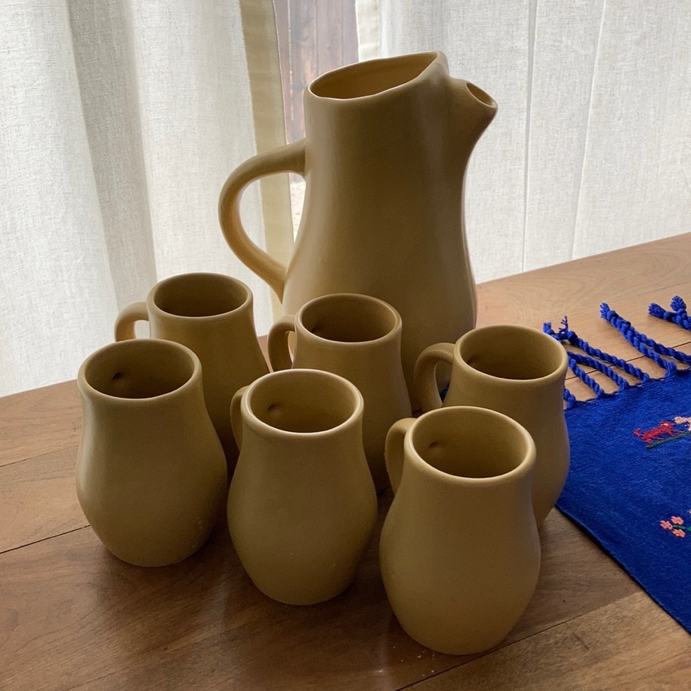 Vintage Spanish earthenware pitcher and cup set - Picture 1 of 7